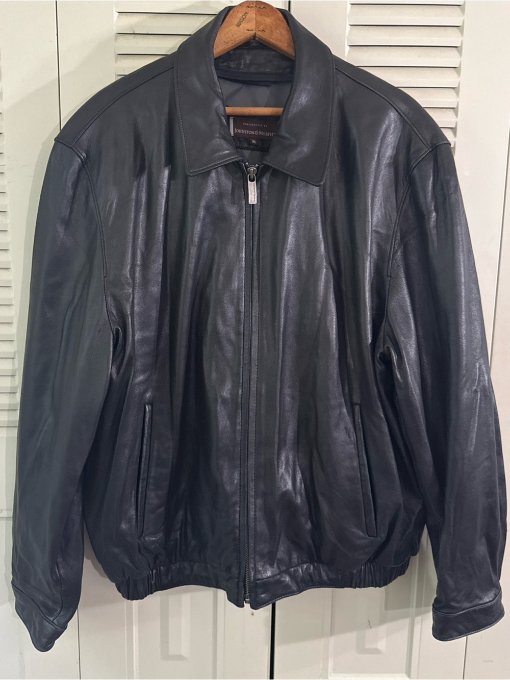 Lamb Leather Lambskin Jacket Black Hand Crafted by Johnston & Murphy Size XL